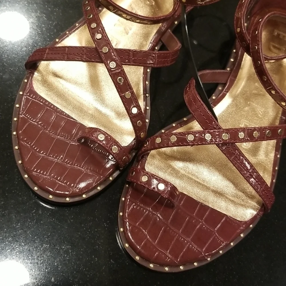💕TED BAKER LONDON💕 Mathar Flat Studded Gladiator Sandal ~ Dark Brown 38.5 NWT